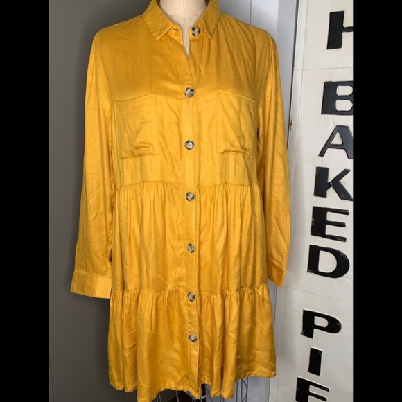 NWT Mud Pie Mustard Yellow Button-Down Dress sz L - Picture 3 of 7